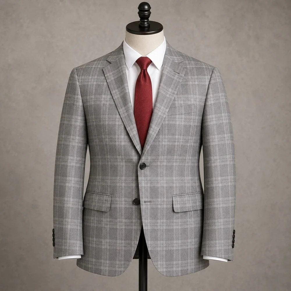 Boss Hugo Boss 36S Gray Plaid Wool Blazer Guabello Super 130s Sport Coat NEW